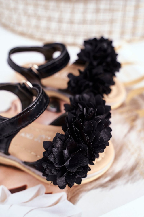 Дитячі босоніжки на липучці світяться чорні Мілена