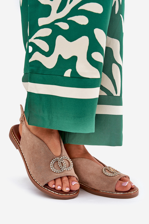 Жіночі Сандалі З Декором На Плоскому Каблуці Еко Замш Темно Бежеві Ралиссес