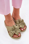 Шкіряні Жіночі Сандалі На Каблуку З Декоративною Квіткою Artiker 52C0503 Зелений
