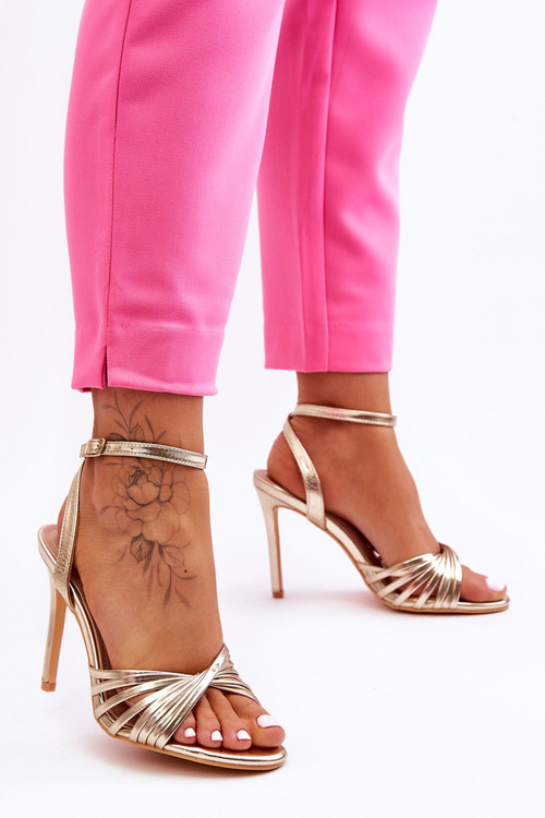 Жіночі босоніжки на високих підборах золоті My Darling