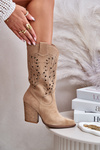 Замшеві чоботи Lewski 3609 Beige на високих підборах з вирізом