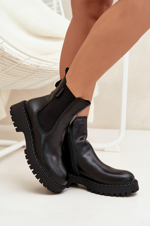 Шкіряні Жіночі Чоботи З Теплом На Замку Big Star OO274109 Чорні