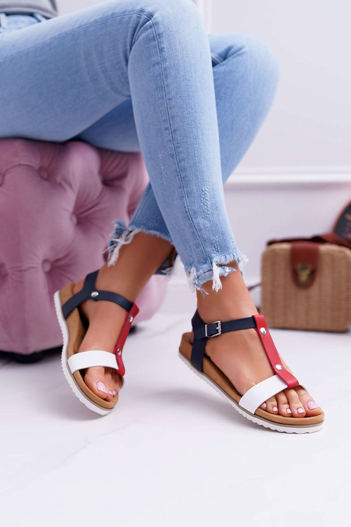 Жіночі профільовані босоніжки на плоскій підошві 8SD35-0306 Барвисті Dubi