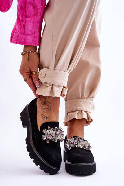 Жіночі лофери на платформі з прикрасами, чорні Brenda