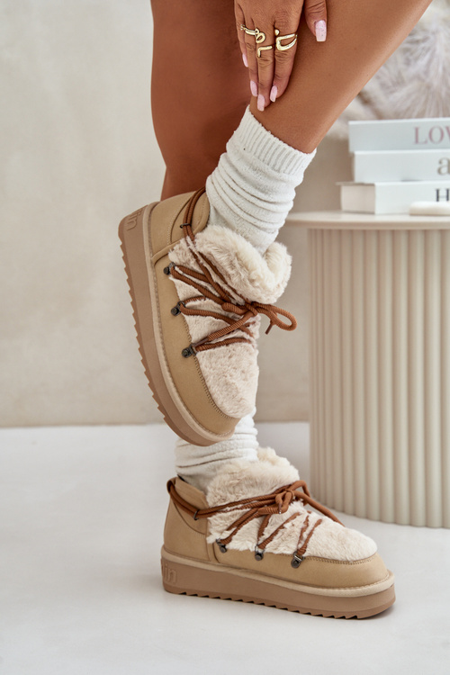 Снігові черевики на платформі з хутром D.Franklin Бежеві DFSH370011