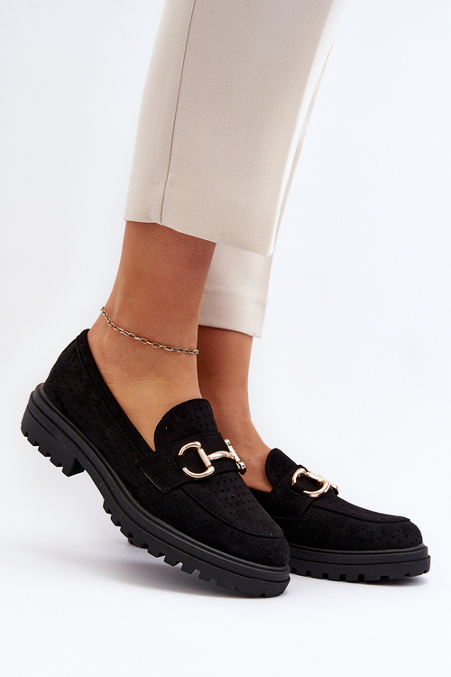 Жіночі чорні лофери з вирізами та прикрасами Talesse