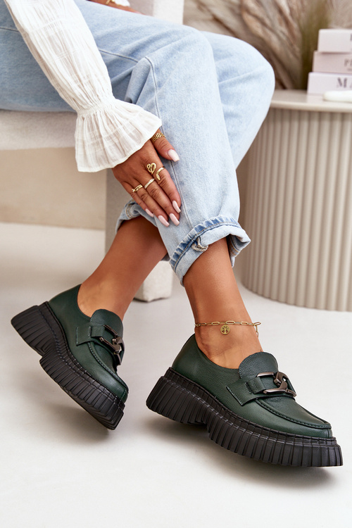 Жіночі лофери Zazoo 20176 з натуральної шкіри темно-зелені