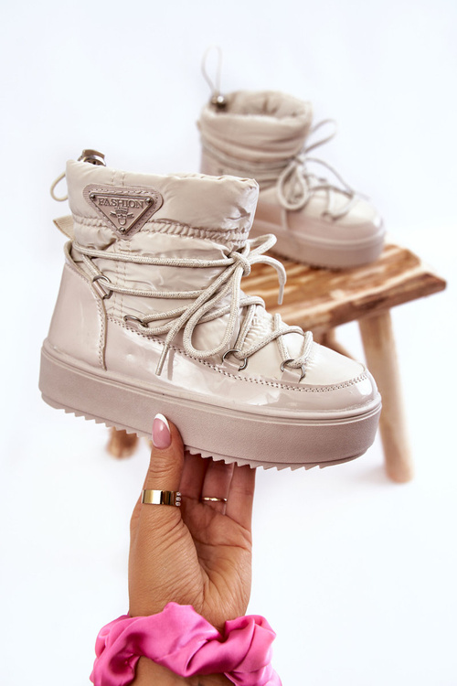 Теплі снігові черевики на шнурівці, бежевий Colina