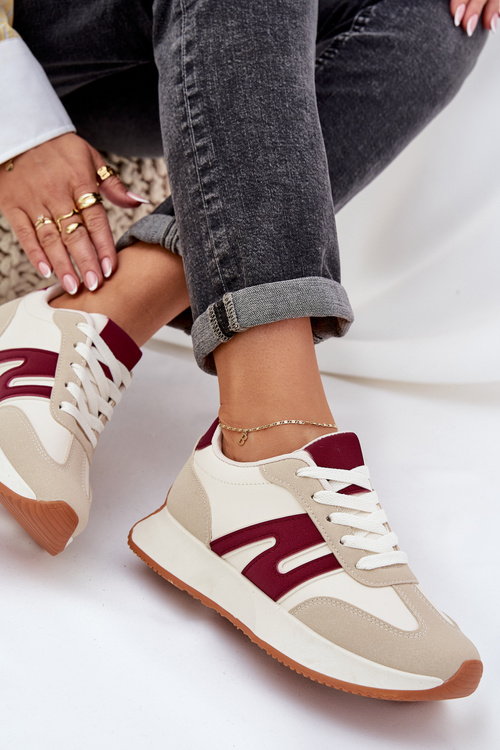 Жіночі Спортивне Взуття На Платформі Бежево-Червоне Emidi