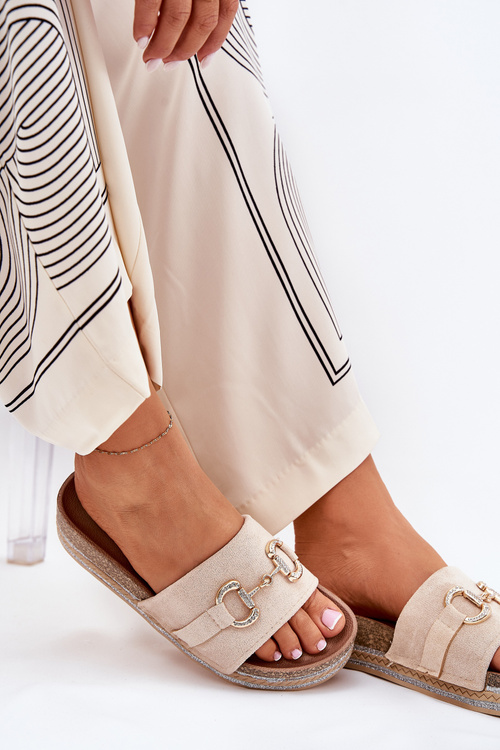 Жіночі Сандалі На Платформі З Золотою Декорацією І Блискітками Бежеві Morisela