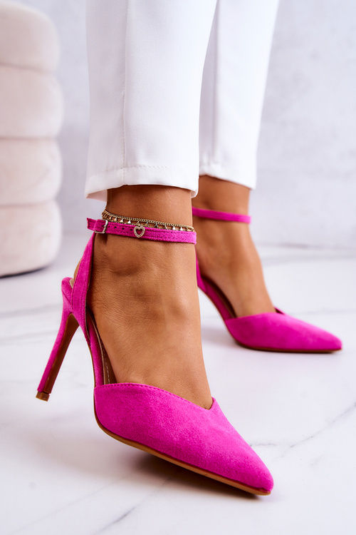 Замшеві туфлі на підборах кольору фуксії Kharen
