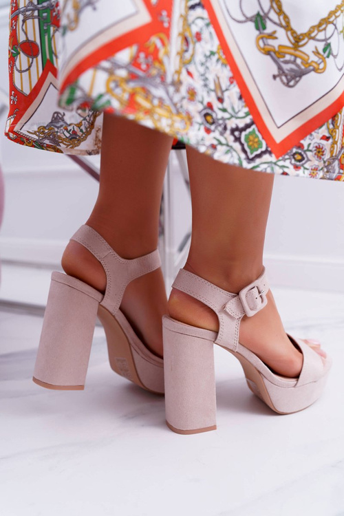 Жіночі босоніжки на шпильці на платформі бежеві LaMondes