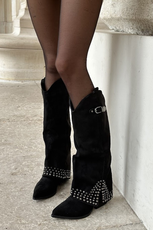 Чоботи З Загнутим Верхом На Каблуці Чорні Iveliri