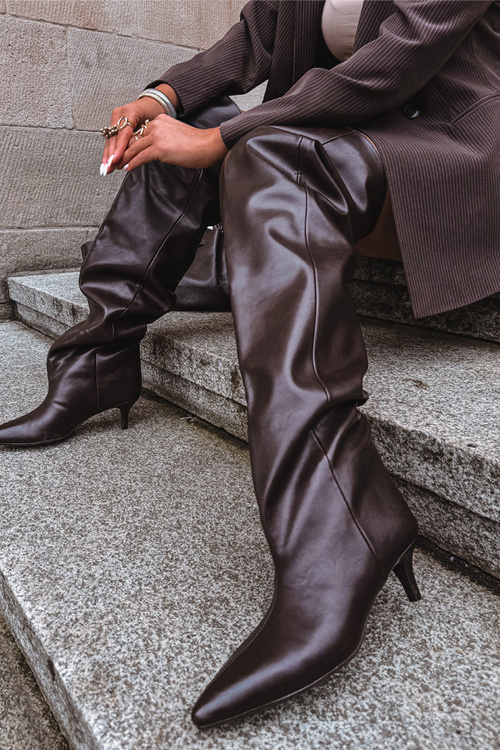 Сліпони жіночі чоботи на підборах шоколад Ysolienne