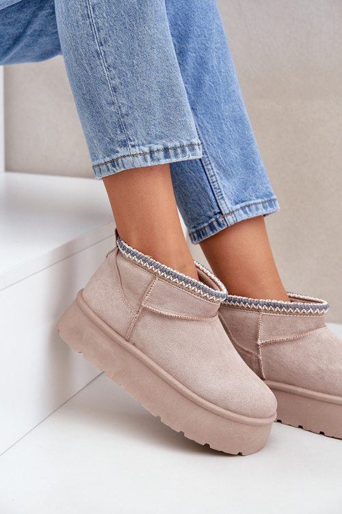 Снігоступи на платформі з декоративною вишивкою світло-бежеві Heslania