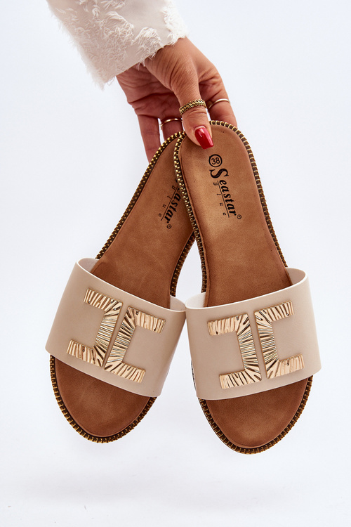 Жіночі тапочки з бежевим орнаментом Ollavia