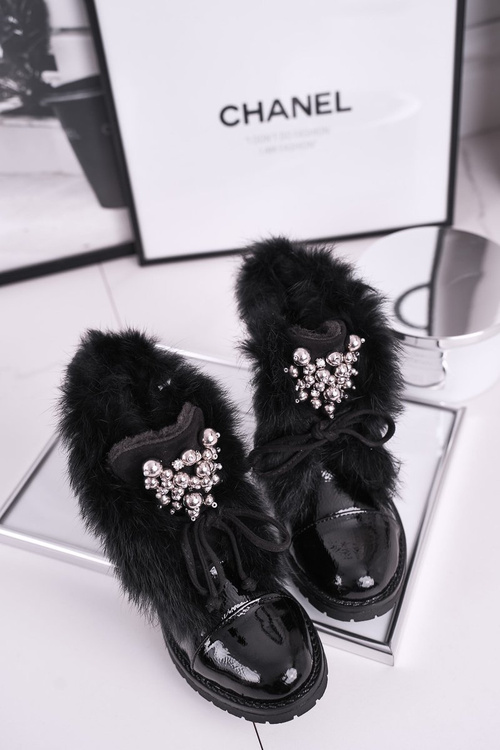 Дитячі утеплені чоботи з лаковим хутром Чорні Ella