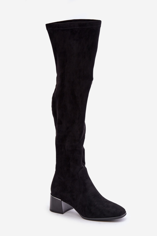 Високі чоботи на підборах з еко-замші Black Galadi