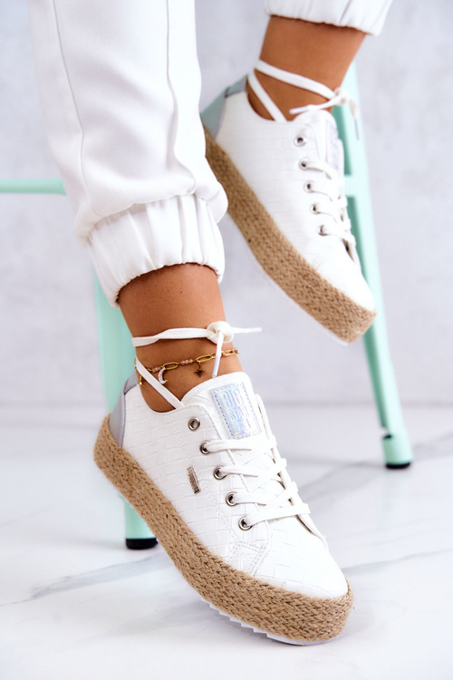 Зав'язані еспадрільї на плетеній платформі Big Star JJ274397 Білі