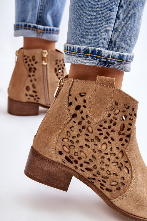 Чоботи жіночі ажурні Lewski Shoes 2909 Темно-бежеві