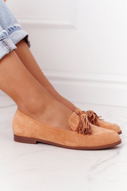 Замшеві жіночі лофери з бахромою Camel Alicante