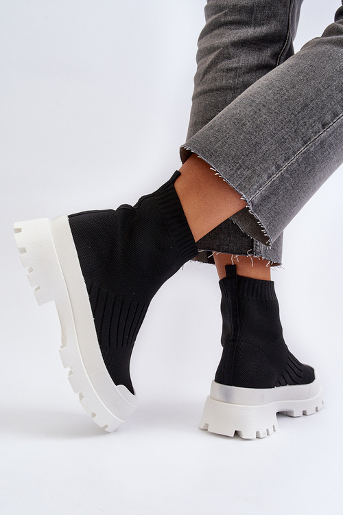 Жіночі чоботи з шкарпетками, чорні сліпони