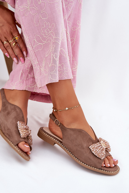 Жіночі Сандалі З Бантом На Плоскому Каблуці Бежеві S.Barski KV51-014