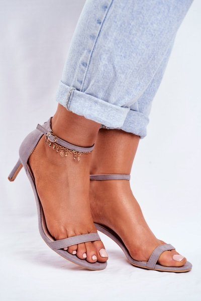 Жіночі босоніжки на високому каблуці класичні сірі Mintore