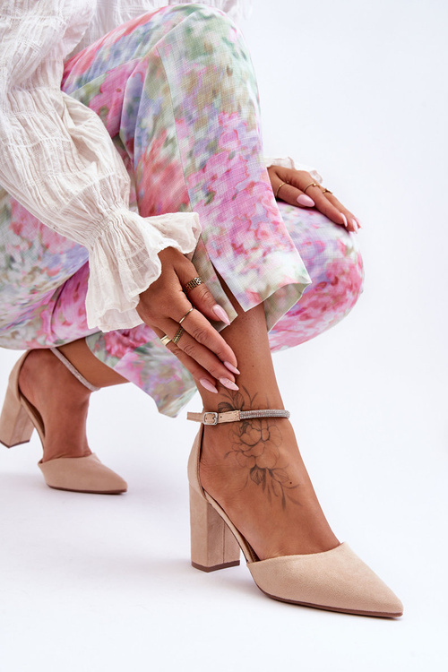 Замшеві човники зі стразами, бежевий діамант