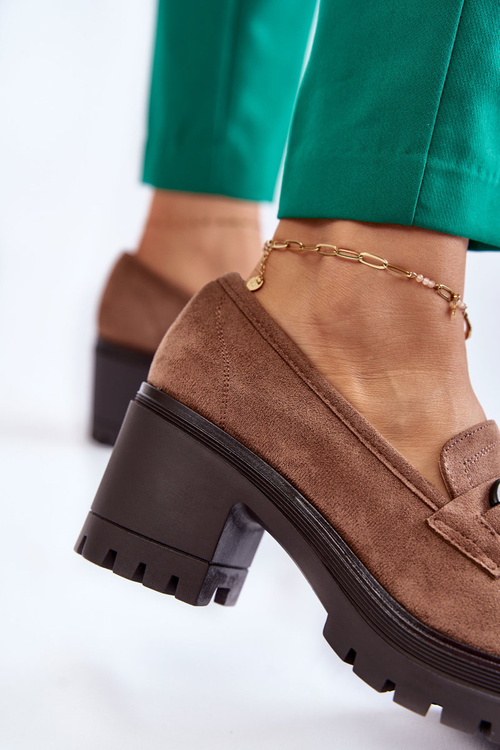 Жіночі замшеві туфлі на підборах темно-бежеві Sanya