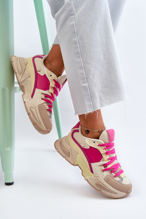 Жіночі модні спортивні кросівки бежево-рожеві Chillout!