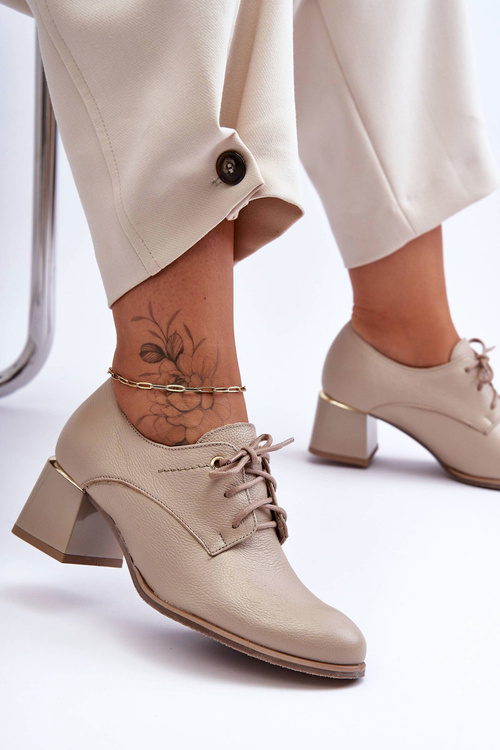 Жіночі шкіряні півчобітки на каблуці бежеві Keria