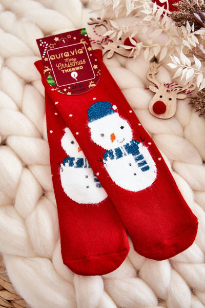 Дитячі термоактивні новорічні шкарпетки Happy Snowman Red