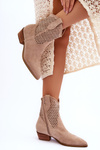 Жіночі ажурні ковбойські чоботи бежевого кольору