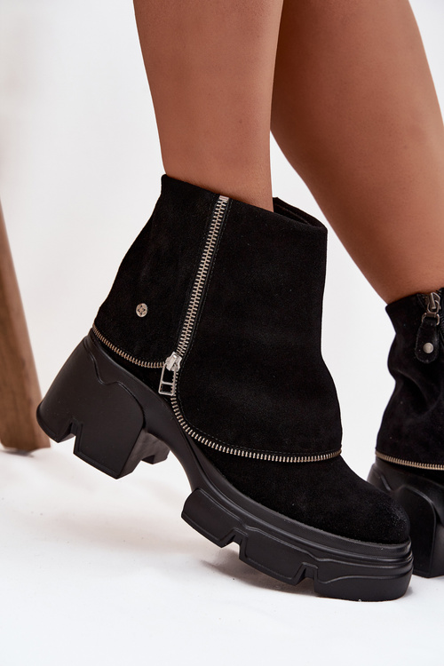 Шкіряні жіночі чоботи з повернутим верхом Maciejka 07145-01 Чорний