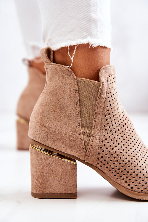 Замшеві ажурні ковбойські чоботи темно-бежеві Helloni