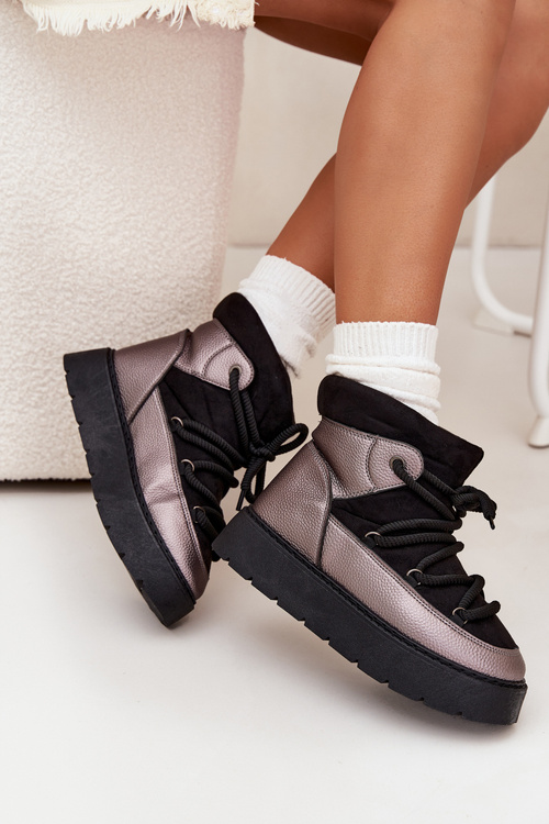 Низькі Жіночі Снігоступи Теплі З Вовною З Товстими Шнурками Чорні Xarina