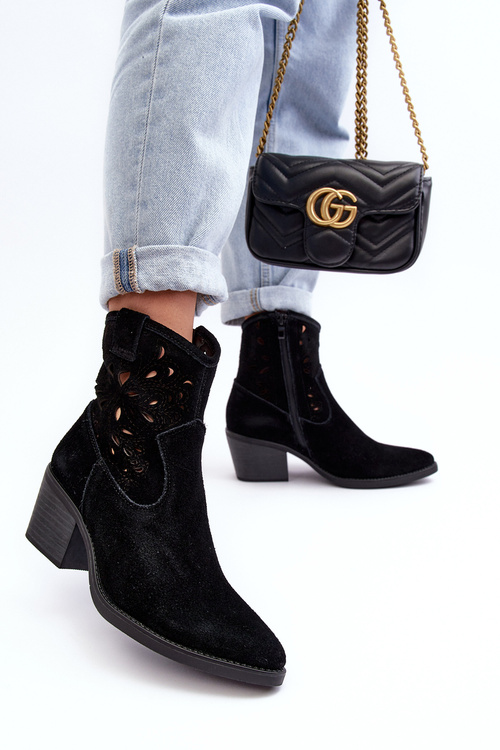 Замшеві ковбойські чоботи з мереживом D&A SN622-20 Чорні