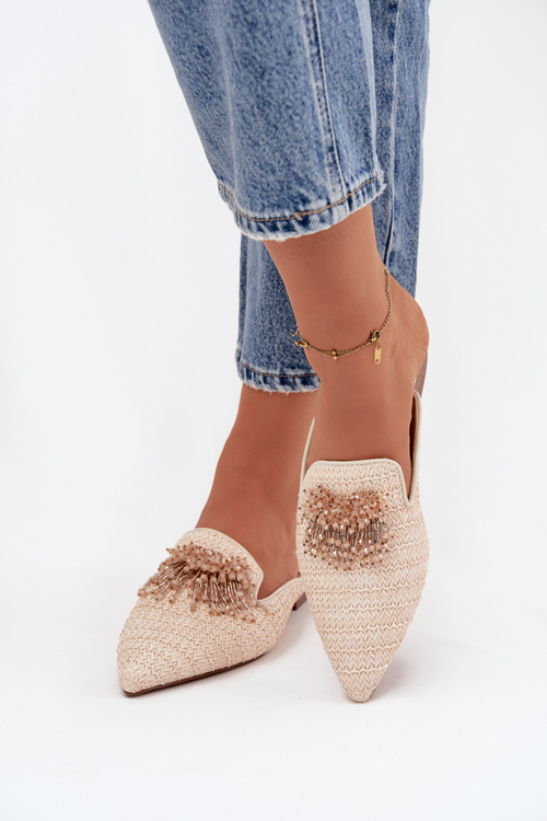 Дамські шльопанці з оздобленням бежеві Katrine