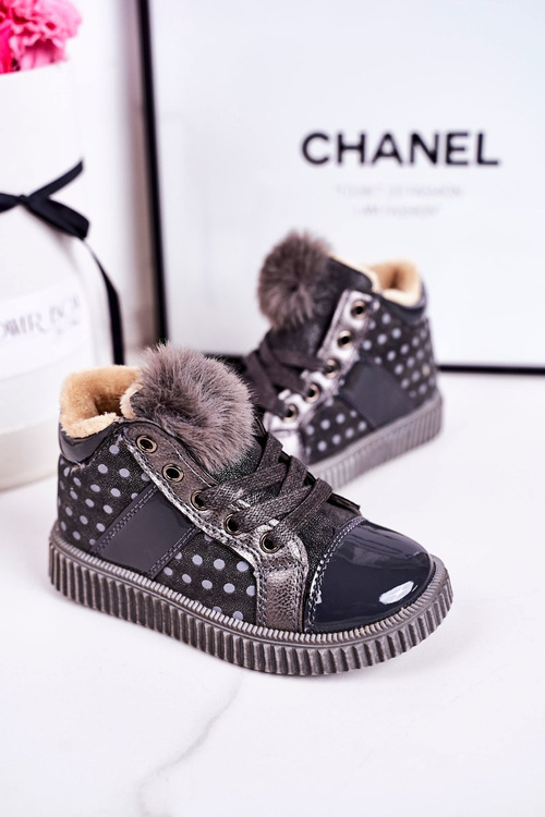 Кросівки дитячі утеплені в горошок Сірі Anastasia