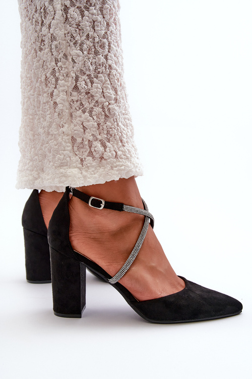 Еко-замшеві чорні туфлі зі стразами Lagra