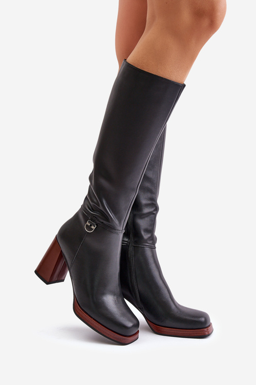 Елегантні шкіряні чоботи з утепленим каблуком D&A JC42-39 Чорні