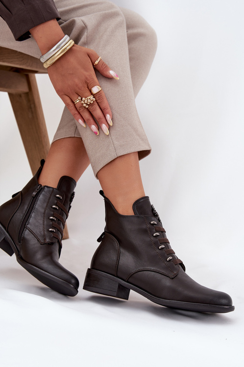 Низькі утеплені ботильйони на блискавці та декорі Коричневий Nevalia