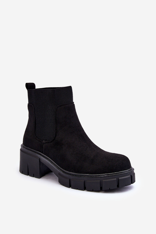 Чоботи шкіряні з еластичною вставкою чорного кольору