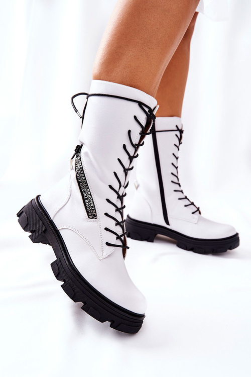 Похідні черевики на плоскій підошві TR747 білого кольору