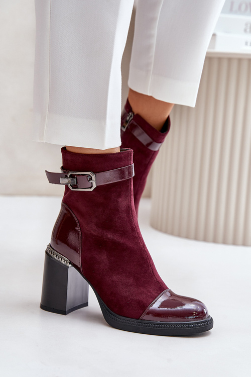 Жіночі утеплені чоботи на підборах з декоративною пряжкою MR880-085 Bordeaux D&A