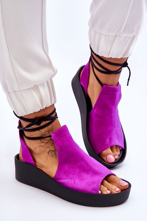 Замшеві босоніжки на танкетці Nicole 2743/067 Фуксія