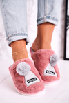 Жіночі пухнасті тапочки з шапочкою та помпоном, рожеві, зберігають тепло