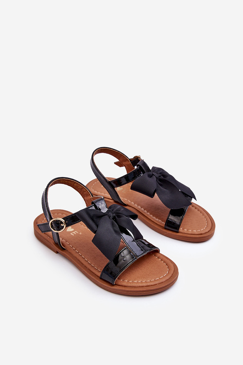 Дитячі лаковані босоніжки з бантом Black Netina