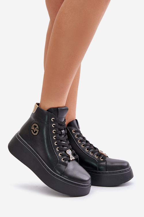 Високі жіночі шкіряні кросівки на платформі Vinceza 66707 Чорні